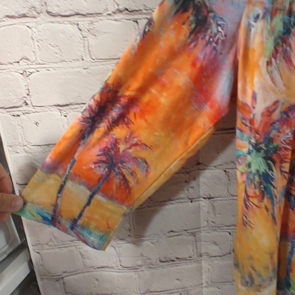 Leoma Longrove Palm Tree XL Tunic Watercolor Palm Trees Scoop Quarter Sleeve Top - Picture 9 of 16
